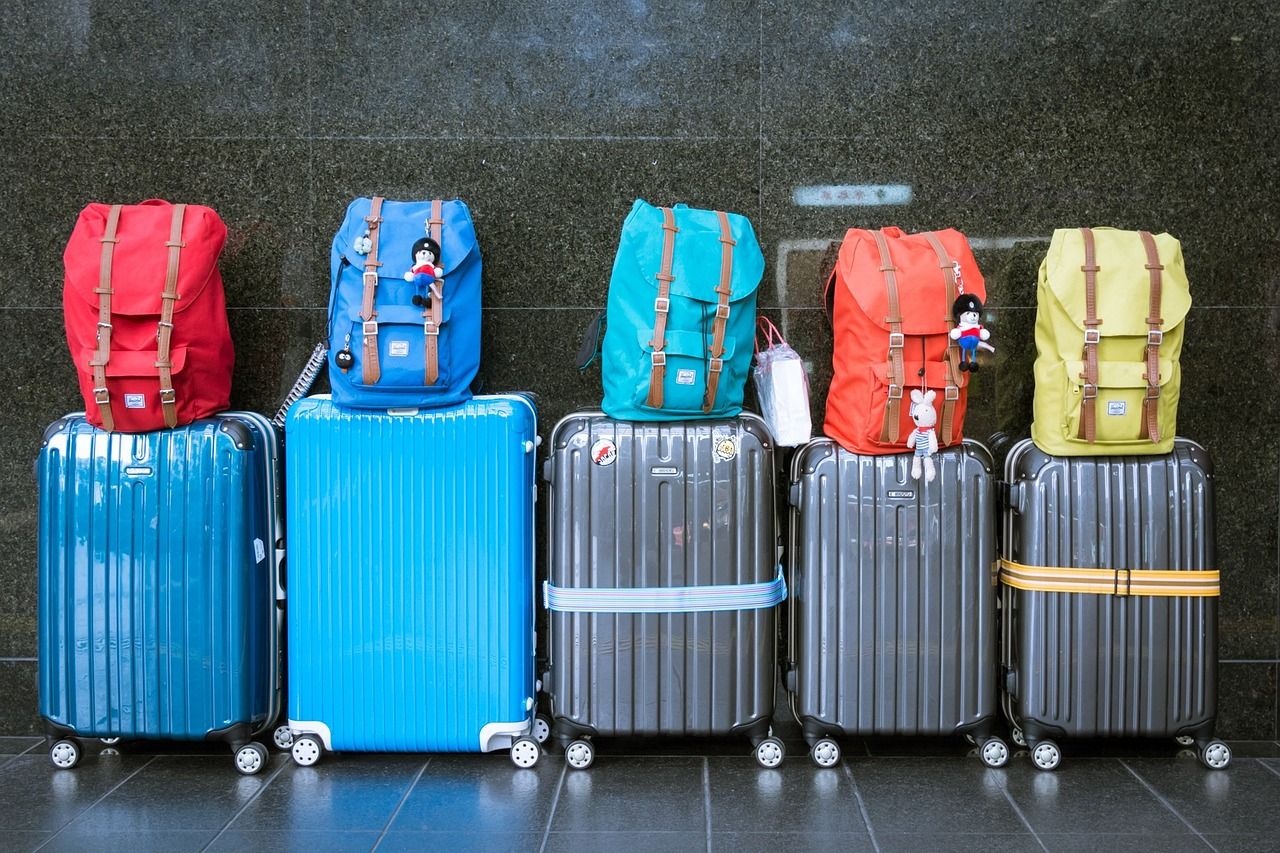 Picture of luggage lined up against a wall