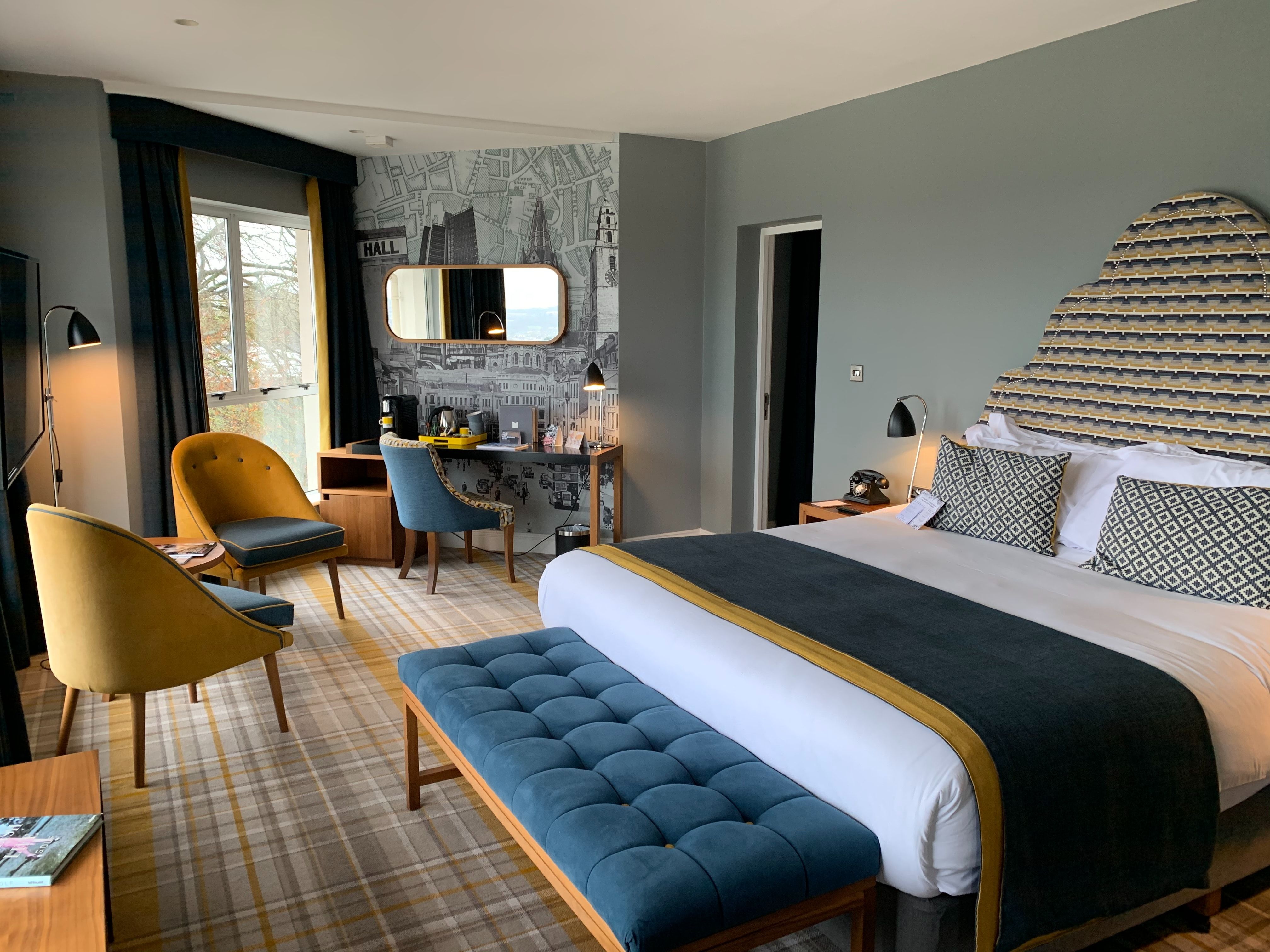 Hotel room with a bed